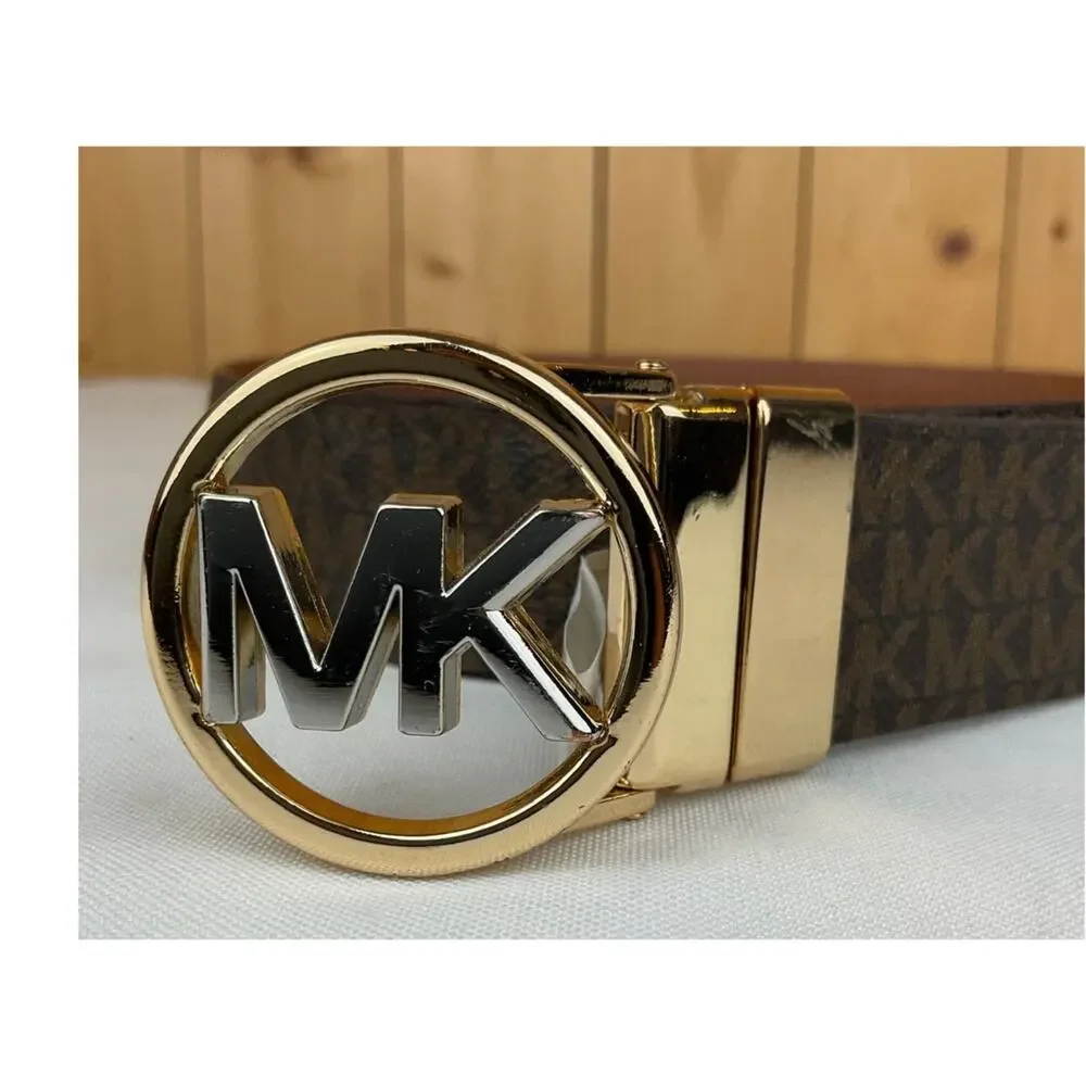 Michael Kors MK 558385 Women's Belt Brown Gold Hardware Reversible